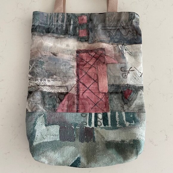 Hand Crafted Abstract/Floral Fabric Tote Bag w Nylon Handles Multi Color Sz OS - Picture 2 of 7